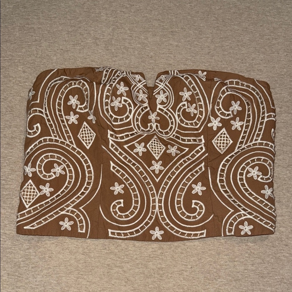 Express Brown and White Embroidered Crop Top